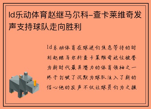 ld乐动体育赵继马尔科-查卡莱维奇发声支持球队走向胜利